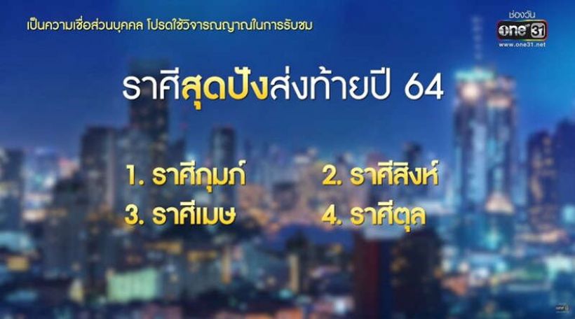 หมอช้าง เผยราศีสุดปังส่งท้ายปี64 การเงินรุ่งมาก