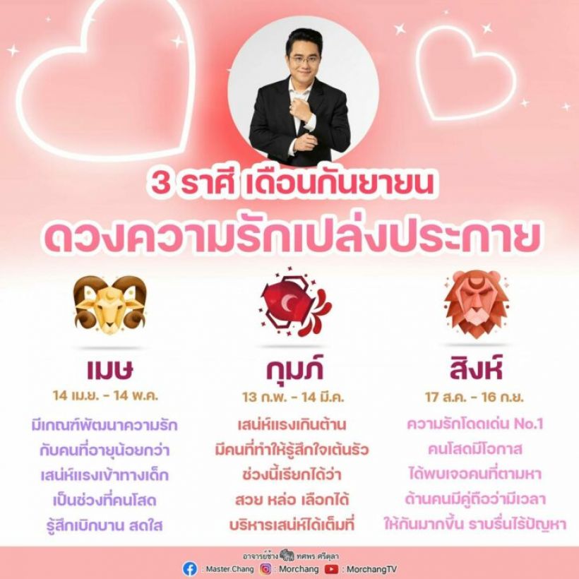 รีบเช็คเลย! หมอช้างเผย3ราศีความรักเปลงประกายตลอดเดือน ก.ย.